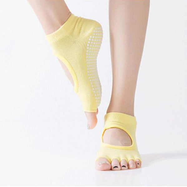 Yoga Pilates Womens Non Slip Toeless Non Skid Sticky Grip Sock Toeless Socks Yellow