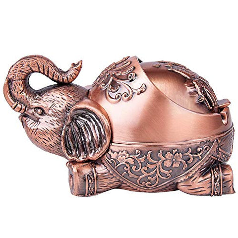 Samdray Decorative Windproof Ashtray with Lid Vintage Elephant Cigarettes Ashtray Metal Smoking Ashtray Fancy Gift for Indoor Outdoor