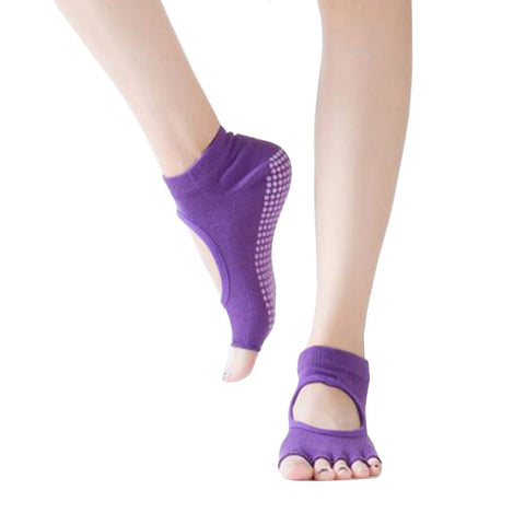 Yoga Pilates Womens Non Slip Toeless Non Skid Sticky Grip Sock Toeless Socks Purple