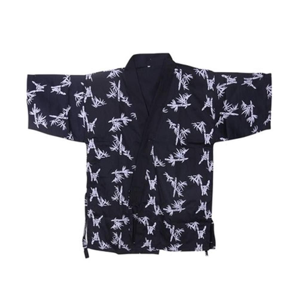 White Bamboo Print Chefs Clothes Half Sleeve Uniform Sushi Restaurant Chef Waiter Clothes Black