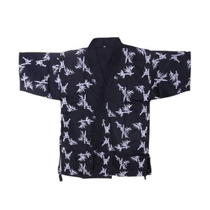 White Bamboo Print Chefs Clothes Half Sleeve Uniform Sushi Restaurant Chef Waiter Clothes Black
