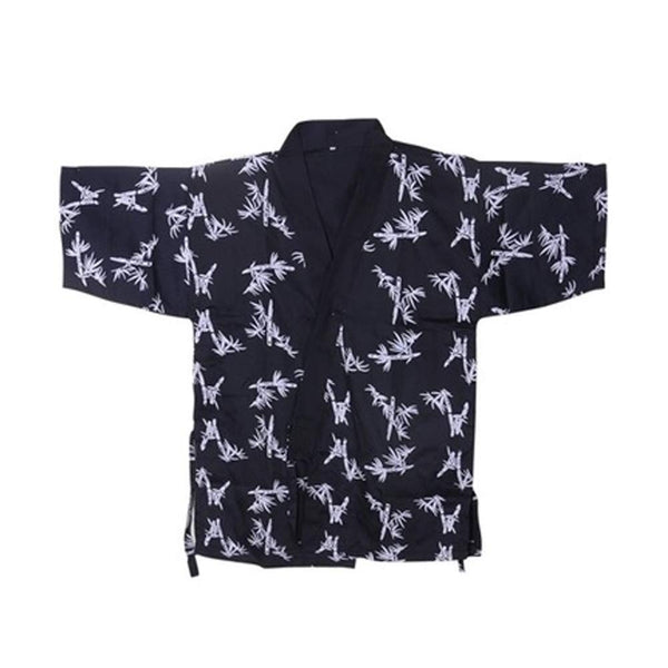 White Bamboo Print Chefs Clothes Half Sleeve Uniform Sushi Restaurant Chef Waiter Clothes Black