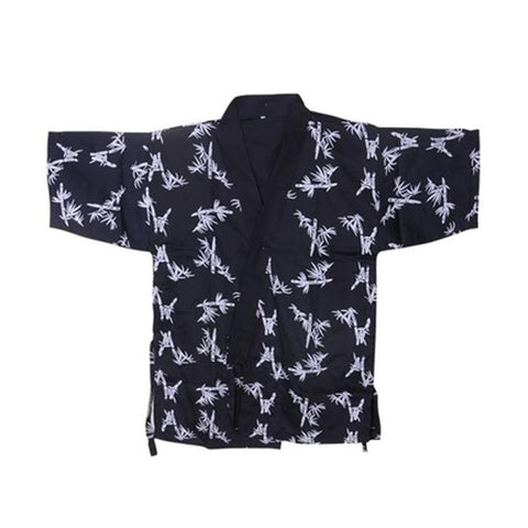 White Bamboo Print Chefs Clothes Half Sleeve Uniform Sushi Restaurant Chef Waiter Clothes Black
