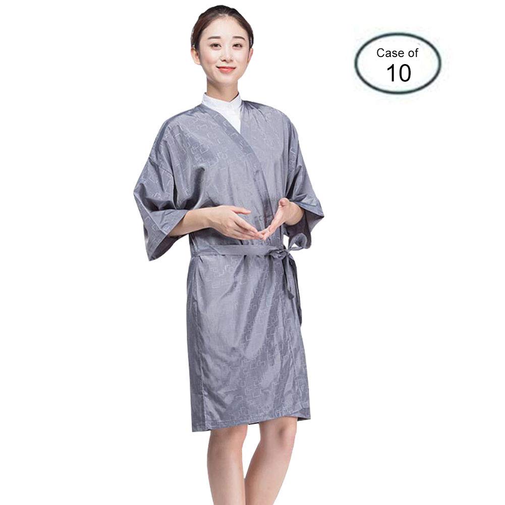 Case of 10 Packs, Kimono Style Salon Client Gown Robes Salon Smock SPA Gown Grey