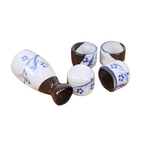 Japanese Style Creative Blue Orchid Ceramic Sake Sets 1 Decanter with 4 Cups