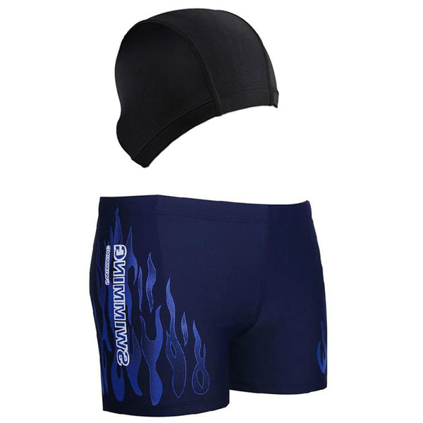 Men's Swimwear Suits Square Leg Swimsuits Surf Boxer Brief Trunks Shorts with Drawstring Blue