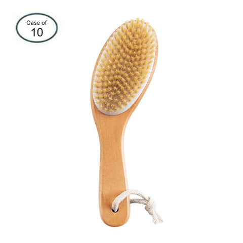 Case of 10 Packs, Natural Boar Bristle Exfoliating Bath Body Brush with Short Wooden Handle