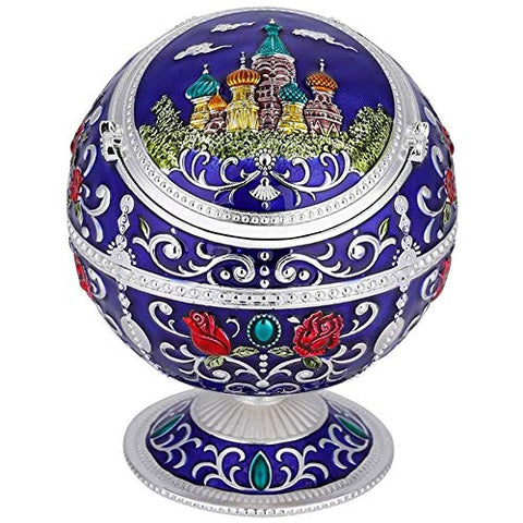 Vintage Windproof Ashtray with Lid for Cigarette Navy Blue Metal Portable Cigar Ashtray Hand Stamped Rose Pattern Cigarette Ashtray for Outdoor Indoor