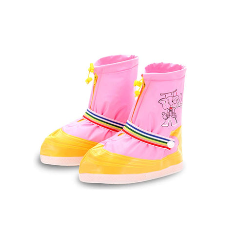 Lovely Elephant Waterproof High-Tops Shoe Covers Foldable Non-Slip Cycling Shoe Covers for Kids Pink