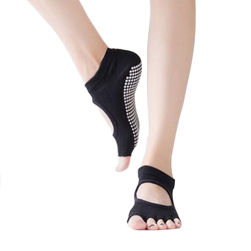 Yoga Pilates Womens Non Slip Toeless Non Skid Sticky Grip Sock Toeless Socks Black