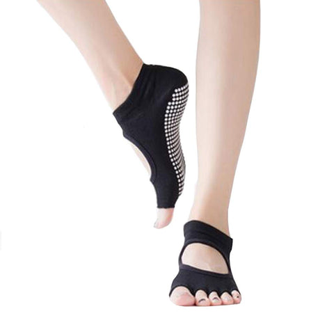 Yoga Pilates Womens Non Slip Toeless Non Skid Sticky Grip Sock Toeless Socks Black