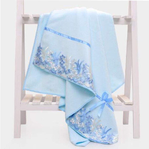 Super Soft Premium Bath Towel Set Cotton Bath Towel Bundle 1 Bath Towel and 1 Hand Towel Lace Blue