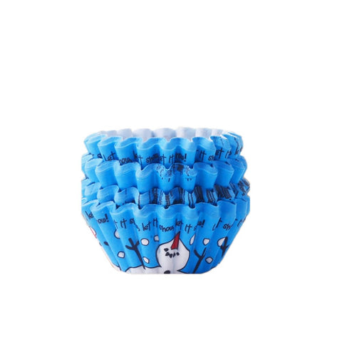 100 Pcs Mini Heat-Resistant Cupcake Wrappers Cartoon Snowmen Baking Cups for Cupcakes Blue