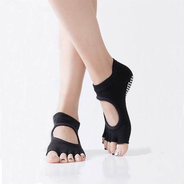 Yoga Pilates Womens Non Slip Toeless Non Skid Sticky Grip Sock Toeless Socks Black