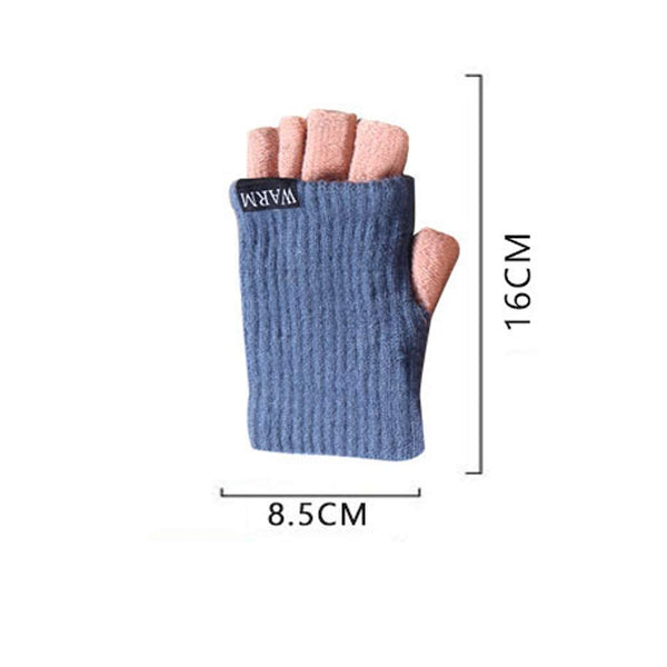 1 Pair Simple Style Woolen Gloves Half Finger Winter Warm Gloves for Women (Cyan+Pink)