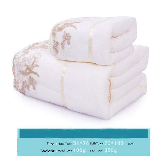 Super Soft Premium Bath Towel Set Cotton Bath Towel Bundle 1 Bath Towel and 1 Hand Towel Lace White