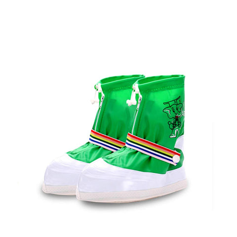 Lovely Elephant Waterproof High-Tops Shoe Covers Foldable Non-Slip Cycling Shoe Covers for Kids Green
