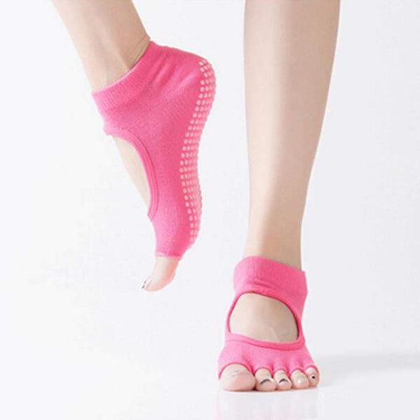 Yoga Pilates Womens Non Slip Toeless Non Skid Sticky Grip Sock Toeless Socks Rose