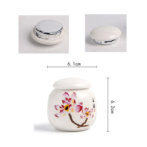 Red Camellia Print Mini Porcelain Tea Storage Tin for Loose Tea White Ceramic Tea Storage Chest