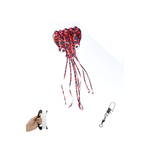 Kid's Cute Cartoon 3D Dots Print Octopus with Long Ribbon Easy Flyer Kite with Wire Plate Red