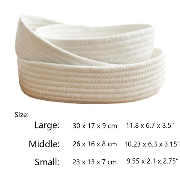 Set of 3 Cotton Rope Storage Basket Laundry Basket with Handles Nursery Hamper Organizer White