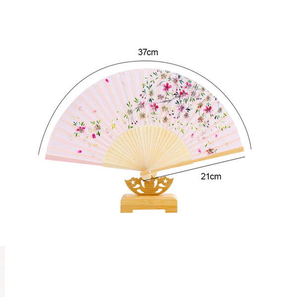 Chinese/Japanese Style Folding Fan Handmade Stylish Red Floral Silk Floding Fan Home Decor