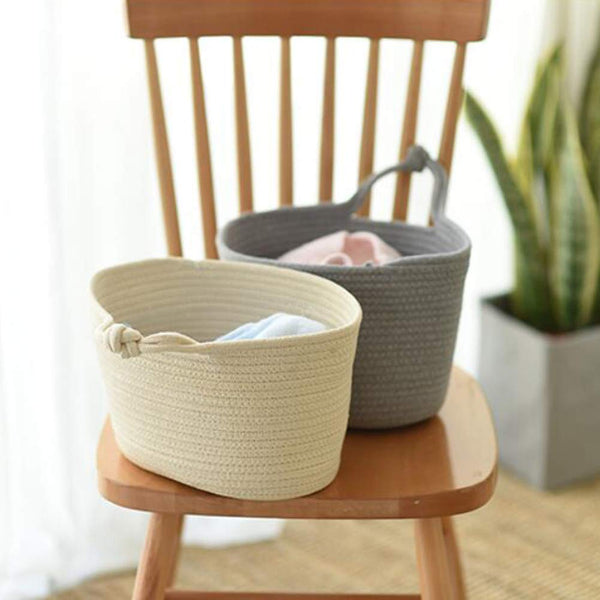 Nordic Style Pink Cotton Rope Storage Basket Laundry Basket with Handles Nursery Hamper Organizer