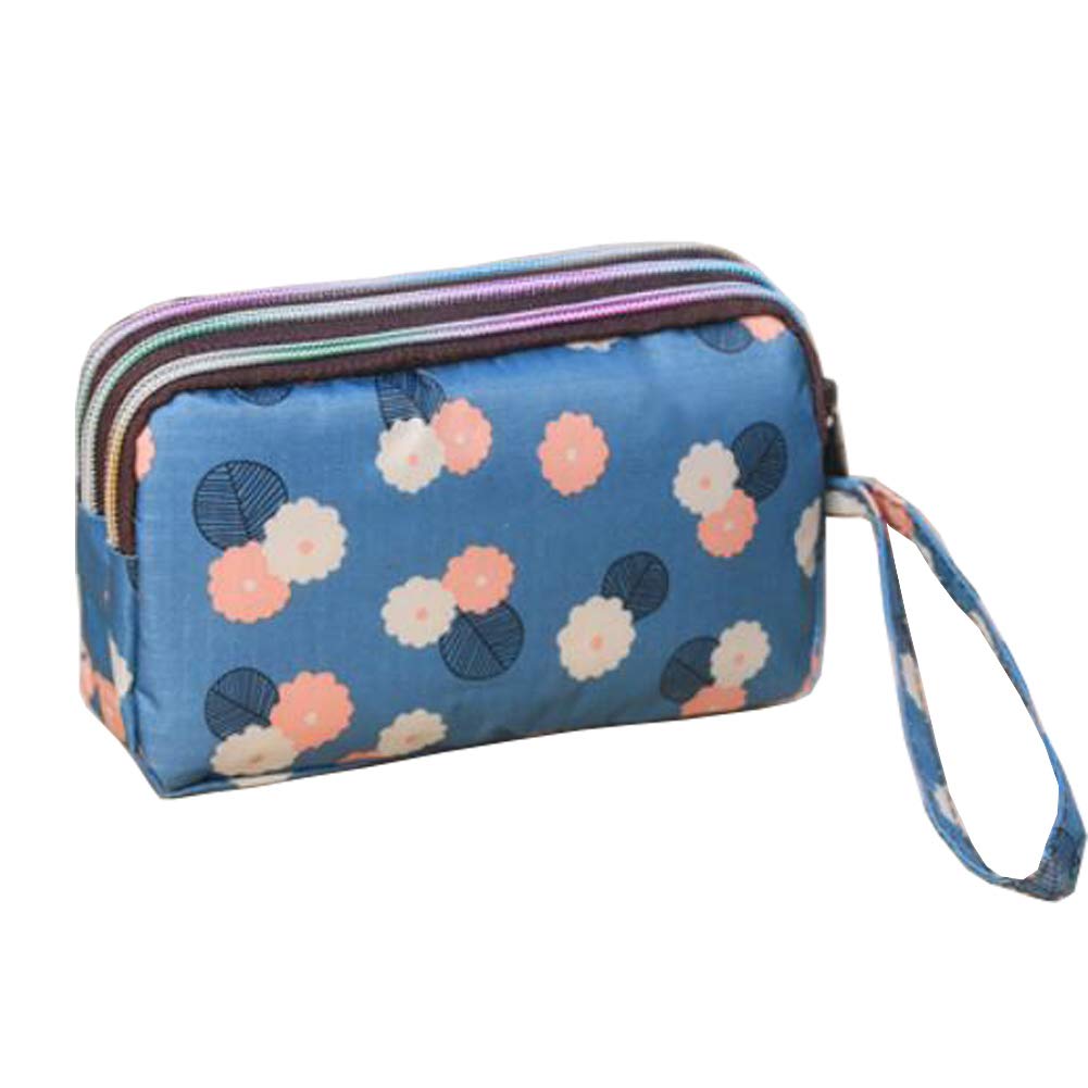 Ladies Fashion Small Card Case Wallet Change Coin Purse Pouch Bag with Zipper, Blue Floral