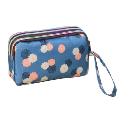 Ladies Fashion Small Card Case Wallet Change Coin Purse Pouch Bag with Zipper, Blue Floral
