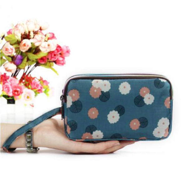 Ladies Fashion Small Card Case Wallet Change Coin Purse Pouch Bag with Zipper, Blue Floral