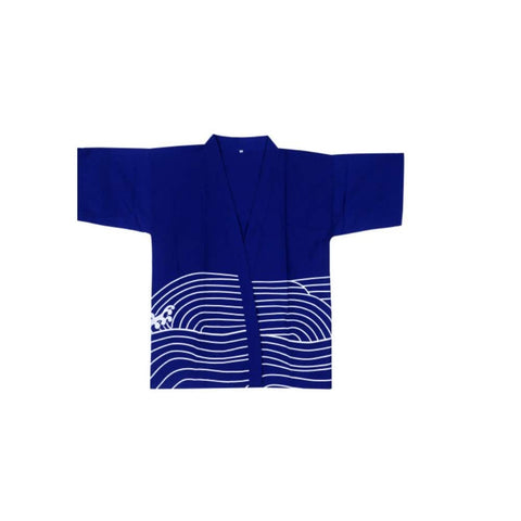 Japanese Style Vintage Chefs Clothes Kimono Style Half Sleeve Uniform Sushi Restaurant Waiter Workwear (Wave and Fish)