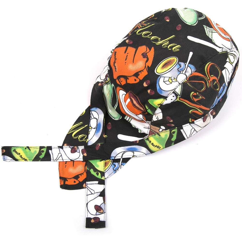 Unisex Professional Chef Hat Headband Fashion Colorful Print Skull Cap Turban Black