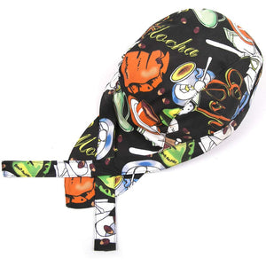 Unisex Professional Chef Hat Headband Fashion Colorful Print Skull Cap Turban Black