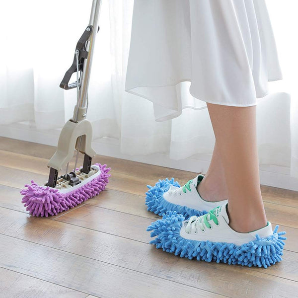 1 Pair Multifunction Dust Duster Slippers Cover Unisex Mop Shoes Covers for Floor Cleaning Red
