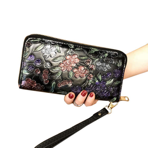 7.87x3.93 Inches Stylish Women Long Purse Vintage Sweet-Scented Osmanthus Purse PU Leather Wallet