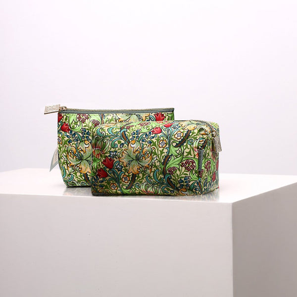 Floral Coin Purse Makeup Bags Portable Travel Organizer Toiletries Bag Pen Pouch Hand Bag Green
