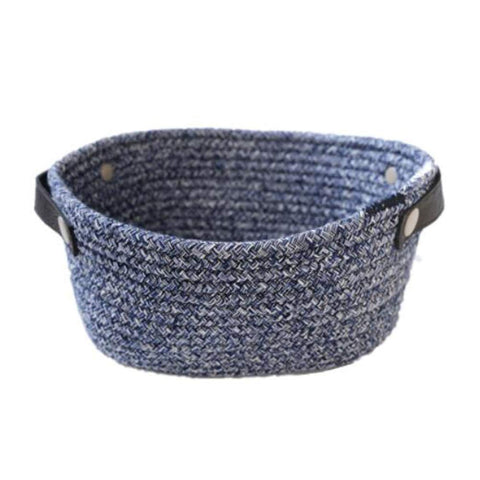 Cotton Rope Storage Basket Laundry Basket with Handles Nursery Hamper Organizer Blue