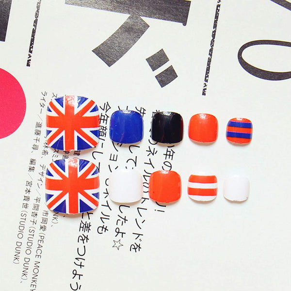 24 Pcs Creative Union Jack Flag Print Short Artificial False Toe Nails Variety Toe Nails