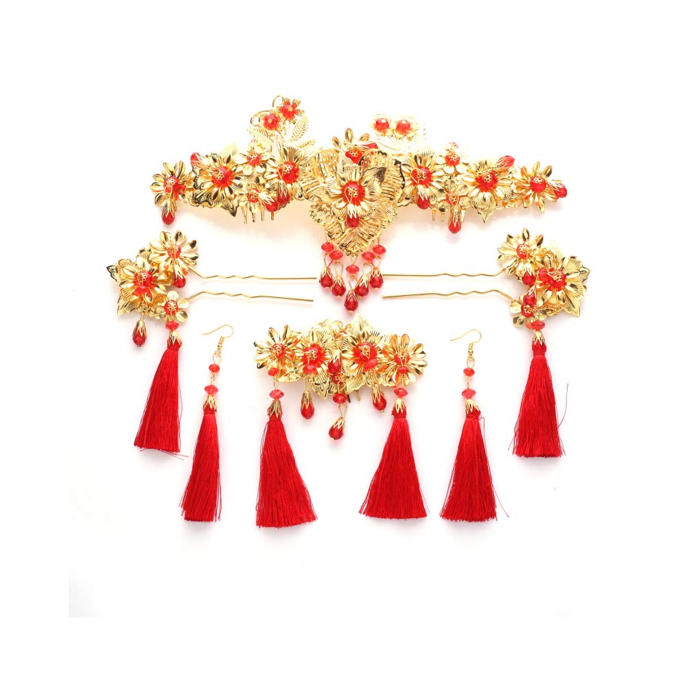 Chinese Traditional Bridal Hair Ornaments With Tassels Earrings Set Hair Pins Decorative