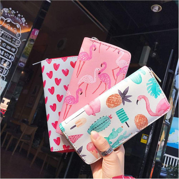 7.48x3.93 Inches Stylish Women Long Purse Cute Cactus Print Purse PU Leather Wallet
