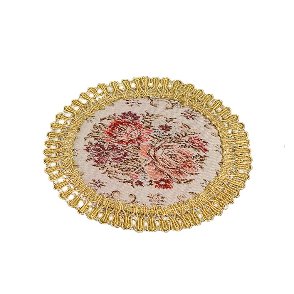 2 Pcs Red Floral Embroidery Place Mats Heat Resistant Washable Round Table Mat Coasters