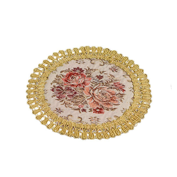 2 Pcs Red Floral Embroidery Place Mats Heat Resistant Washable Round Table Mat Coasters