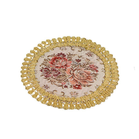 2 Pcs Red Floral Embroidery Place Mats Heat Resistant Washable Round Table Mat Coasters