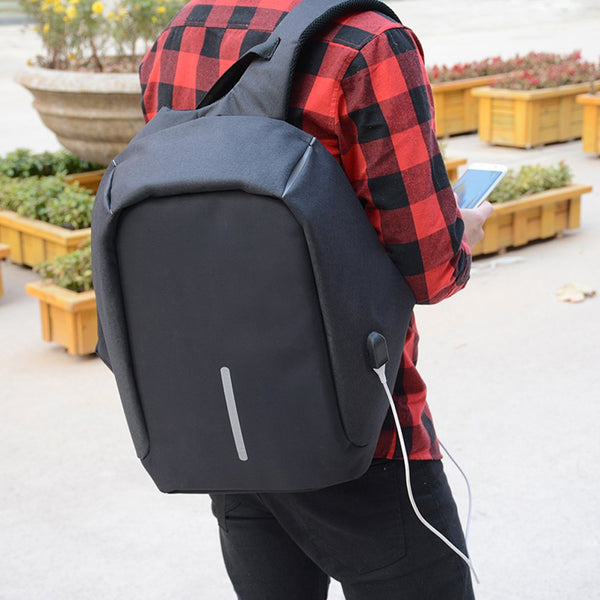 15.6 Inch Waterproof Oxford Cloth Laptop Rucksack School Backpack with USB Charging Port Black