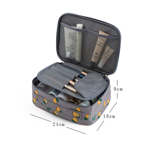 Multifunction Case Portable Travel Makeup Cosmetic Bag Cute Lemon Print Bag Organizer Black