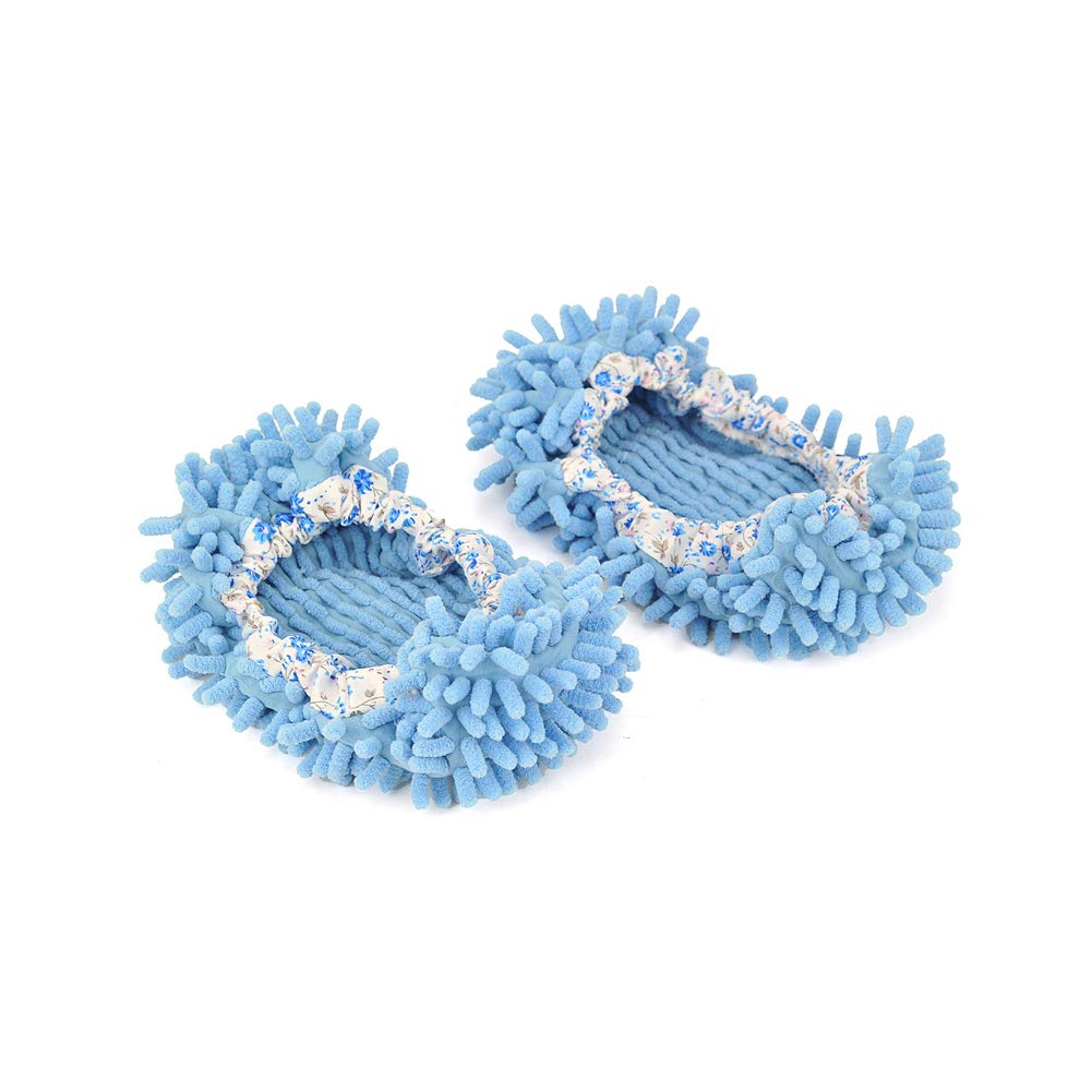 1 Pair Multifunction Dust Duster Slippers Cover Unisex Floral Mop Shoes Cover Cleaning Blue