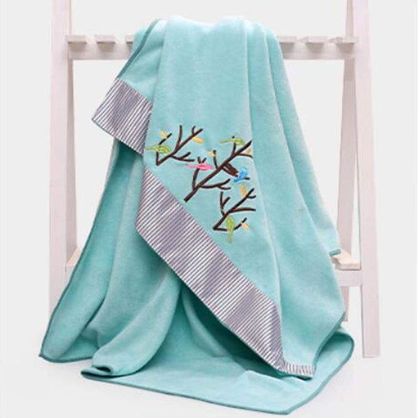 Embroidered Happiness Tree Bath Towel Set Cotton Bath Towel Bundle 1 Bath Towel and 1 Hand Towel Blue