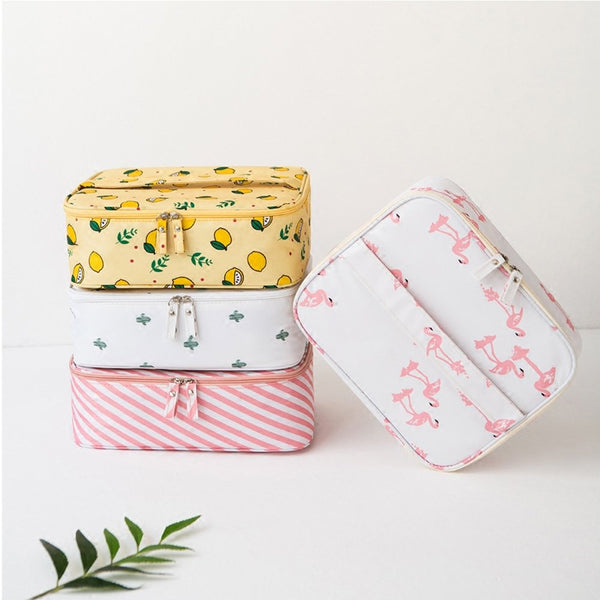 Multifunction Case Portable Travel Makeup Cosmetic Bag Cute Lemon Print Bag Organizer Yellow