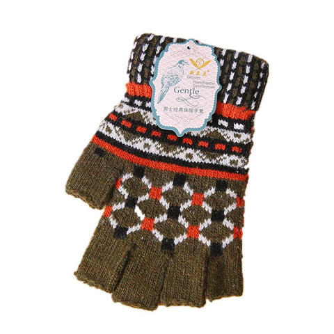 1 Pair Simple Style Woolen Gloves Unisex Half Finger Winter Warm Gloves Brown