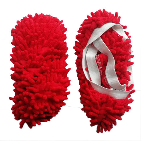 1 Pair Multifunction Dust Duster Slippers Cover Unisex Mop Shoes Covers for Floor Cleaning Red